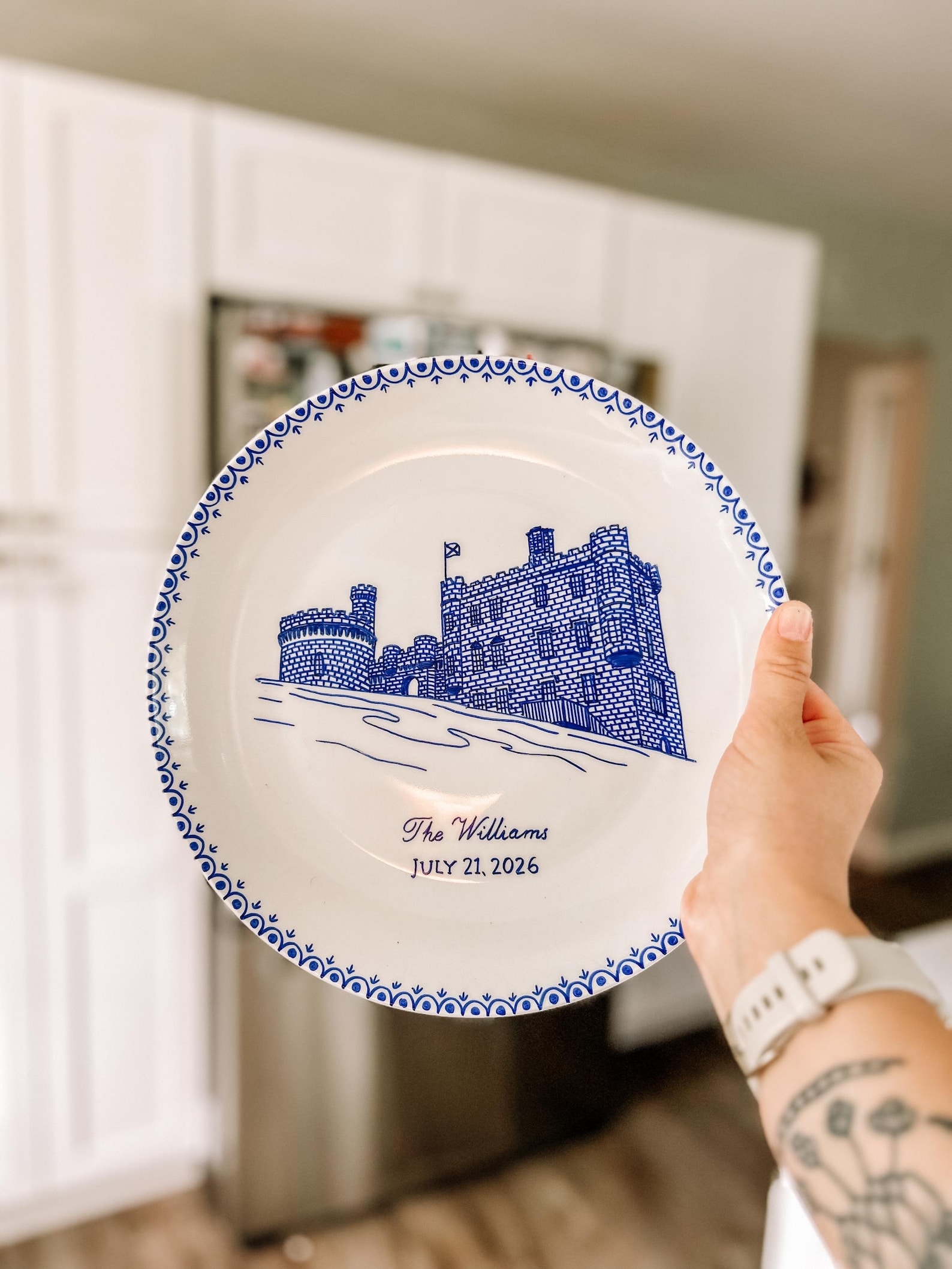 Mr & Mrs Wedding Venue Custom Ceramic Plate Art Keepsake Hand drawn bride gift