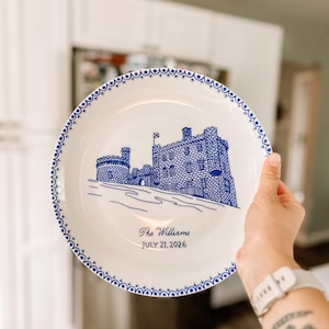Hand Painted Custom Wedding Gift Wedding Venue Portrait Ceramic Plate, Engagement Location Illustration, Unique Bridal Shower Gift, Keepsake