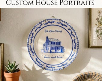 Hand Painted House Portrait Plate - Custom Home Illustration, Housewarming Gift