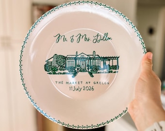 Mr & Mrs Wedding Venue Custom Ceramic Plate Art Keepsake Hand drawn bride gift