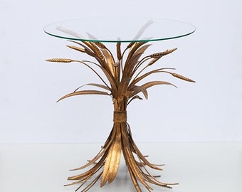 Hollywood Regency Gilt Wheat Sheaf Side Table by Hans Kögl Mid Century coffee table
