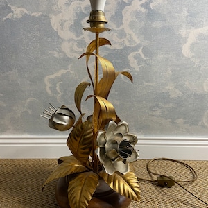 Gilt floral Table lamp 60s Hans Kögl Hollywood Regency