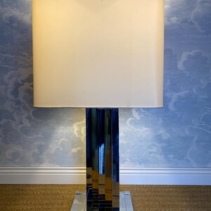 Very Large Brass and Chrome &quot;Skyscraper&quot; Table Lamp by B D Lumica in the style of Willy Rizzo, Spain, 1970s