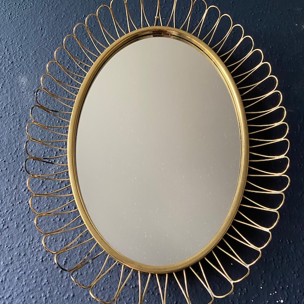 Oval Sunburst Brass Mirror by Josef Frank for Svenskt Tenn, Mid-Century Modern Loop Frame, Sweden, 1960s