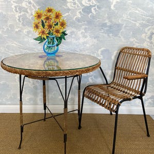 Art Deco Wicker Table with Glass Top, Germany, ca. 1920