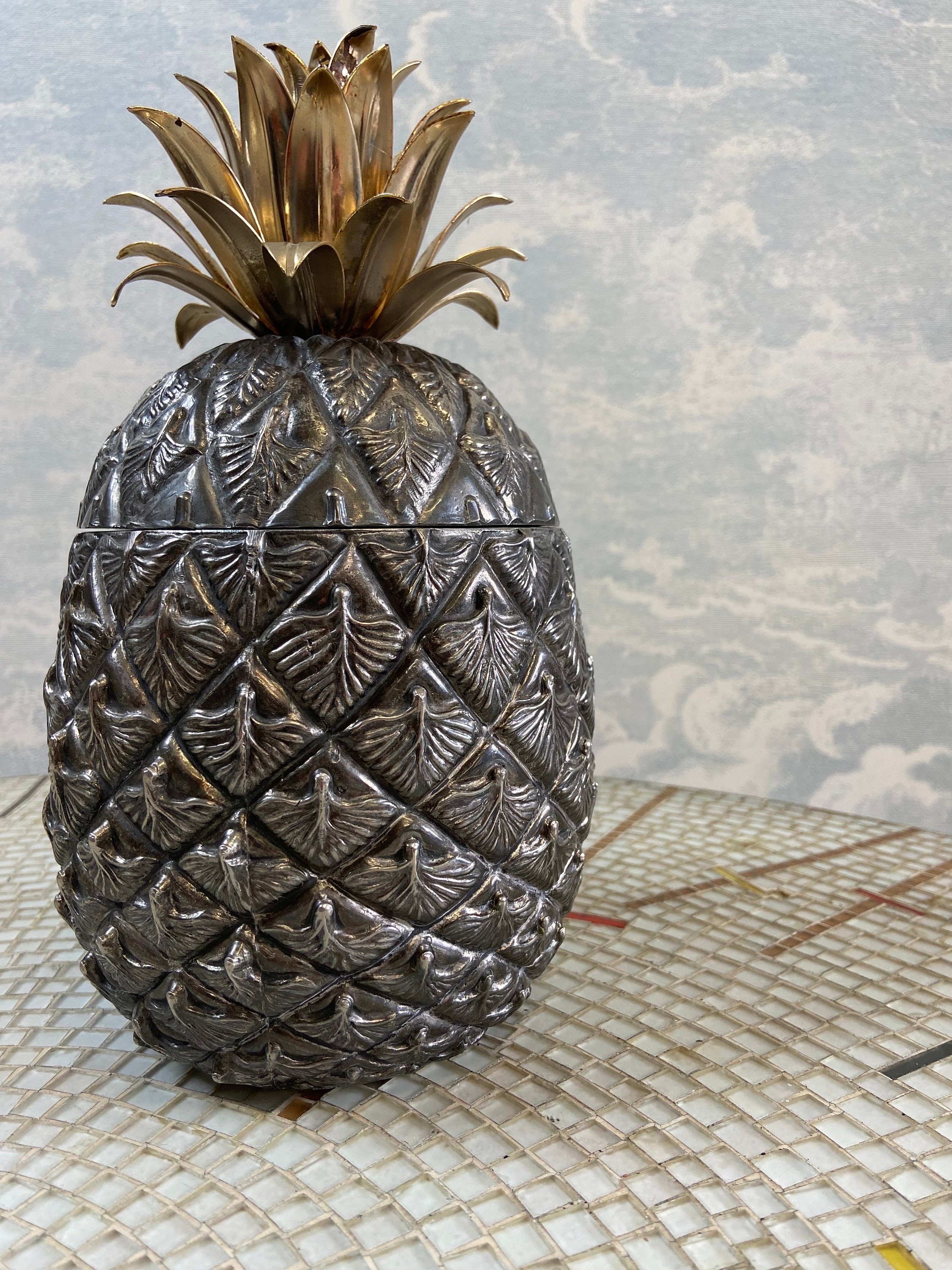 Mauro Manetti Pineapple Silver Ice Bucket 70s Vintage Bar Mid Century