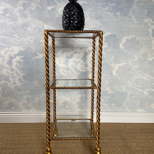 Li Puma Gilt Metal Rope & Tassel Etagere / Side Table, Italy 1960s Hollywood Regency