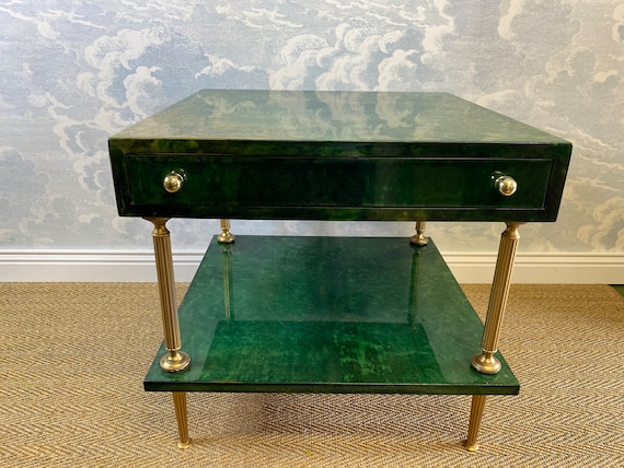 Aldo Tura Side Table Emerald Green Brass Vintage 1970s 1960s