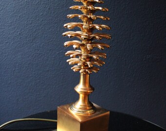 Maison Charles Gilt Pinecone Table Lamp Hollywood Regency, France, 1960s