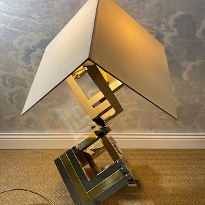 XXL Bi-Color Table Lamp in Chrome and Brass in Style of Willy Rizzo / Romeo Rega