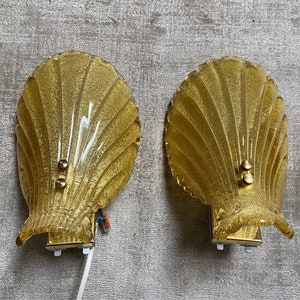 Amber pair of sconces Crystal Barovier Style 60s 70s Vintage Brass , Murano