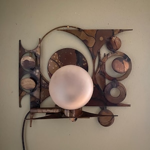 Henrik Horst Brutalist Metal Sculpture Wall Light, Denmark, Ca. 1970s.