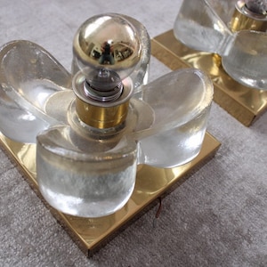 Pair of Crystal-Glass and Brass Sconces by SiSCHE, Hollywood Regency, Mid-Century Modern