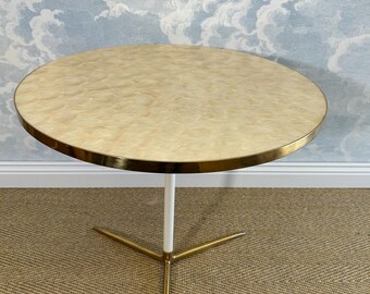 Capiz Shell Side Table with Brass Tripod Base by Vereinigte Werkstätten Munich, Germany, 1960s