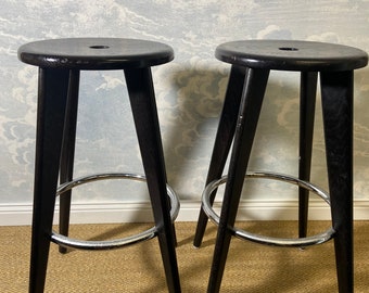 Pair Jean Prouve Tabouret Haut Bar stools by Vitra Design