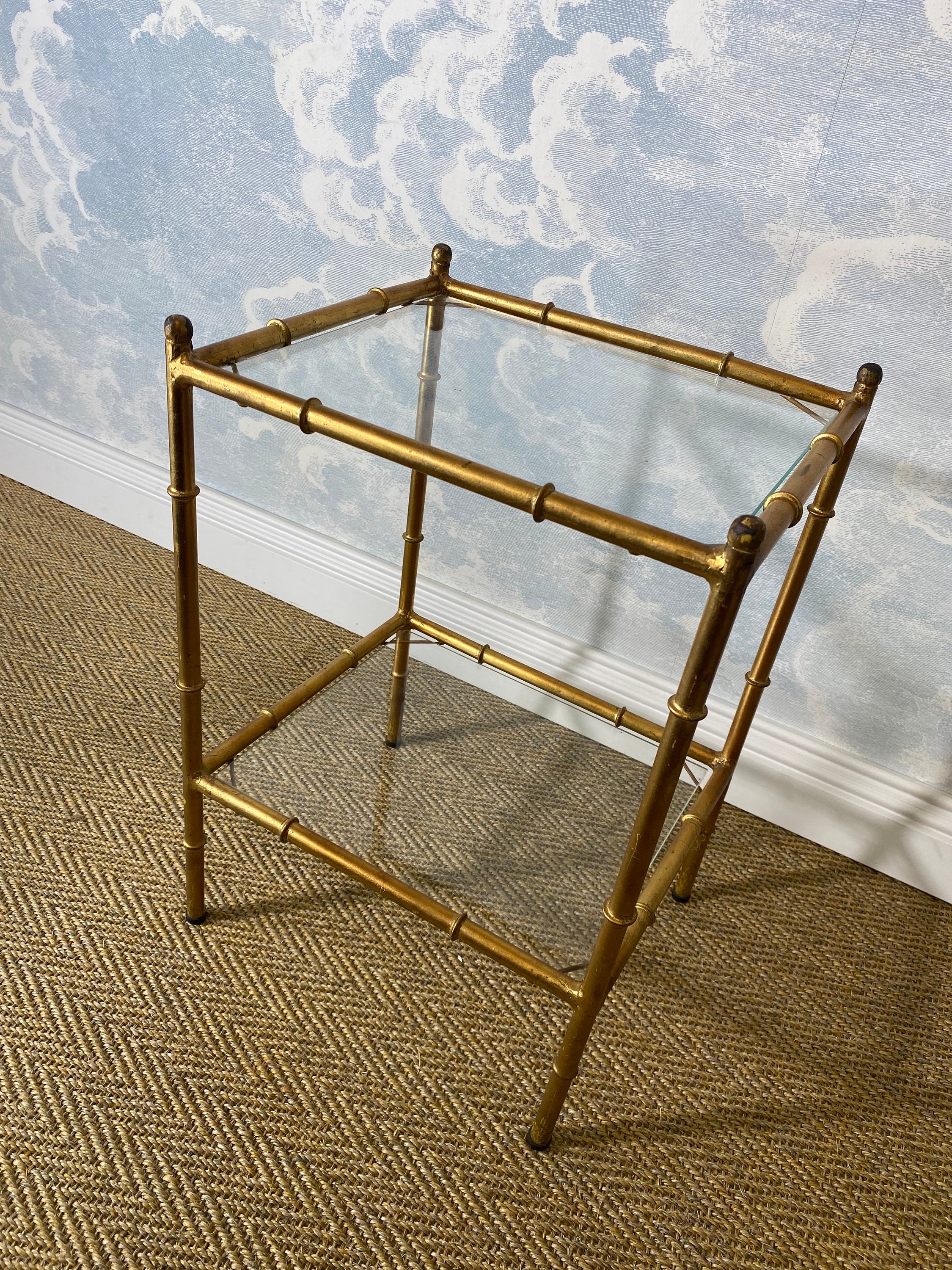 Faux Bamboo Maison Bagues Side Table Gilt France  60s   Hollywood Regency