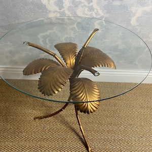 Hollywood Regency Palm Leaf Table Gilt Maison Jansen / Sergio Terzani  Mid Century Coffee table Vintage