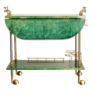 ALDO TURA Bar Cart in Turquoise/ Green & Brass Vintage 60's Hollywood Regency Mid Century