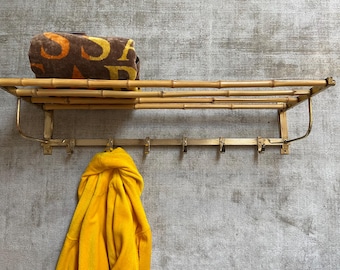Bamboo Brass Coat Rack Vintage 40s 50s Mid Century