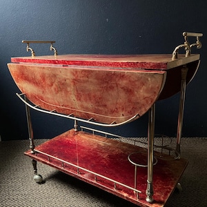 Red ALDO TURA Bar Cart with Foldable Sides, Italy, 1960s