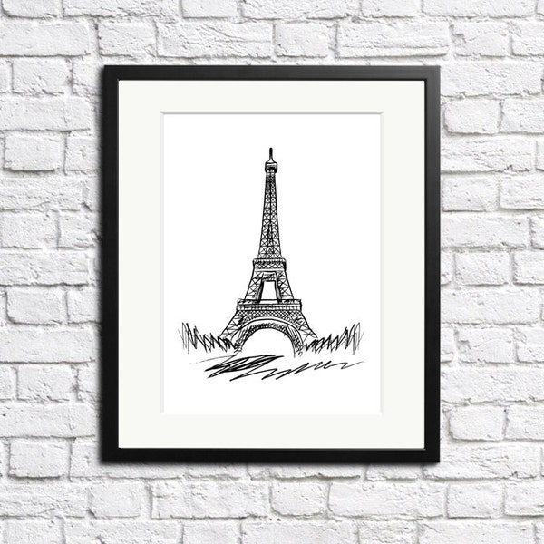 Eiffel Tower Print Paris France travel print | minimalist artwork | black & white illustration | Wall decor | Printed and shipped to you