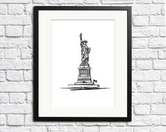 Statue of Liberty Print | NY art print | minimalist artwork | black & white illustration | Wall decor | Printed and shipped to you Active