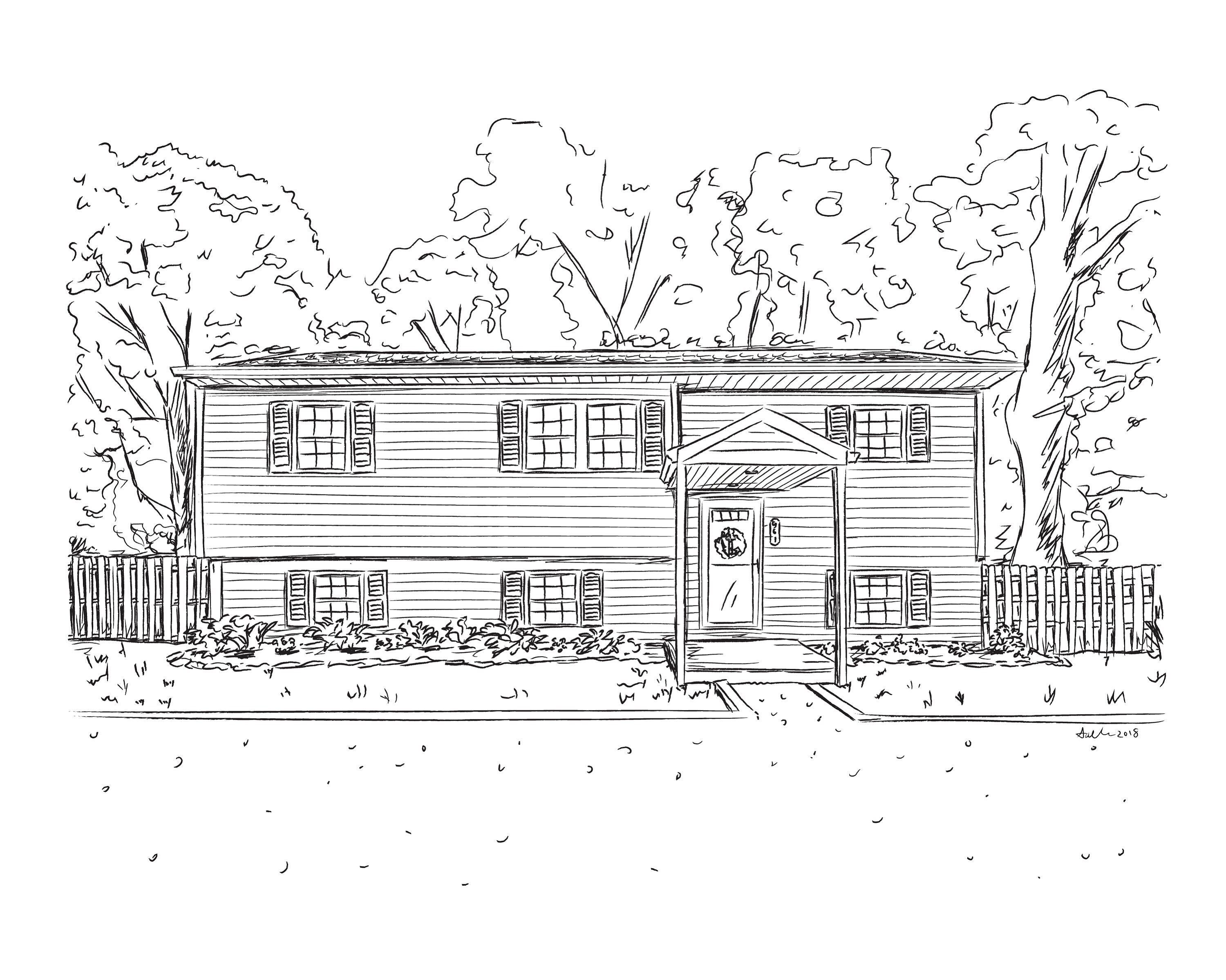 Custom House Portrait- Minimalist Black and White House Sketch ...