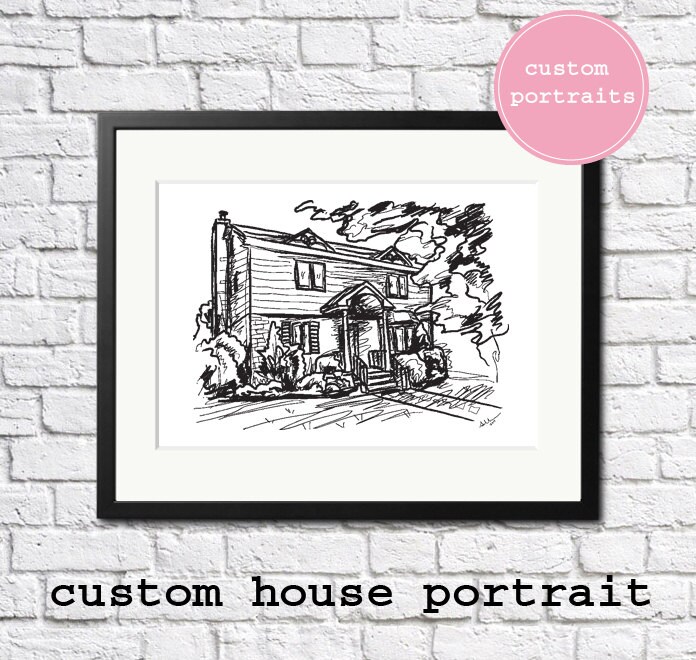 Custom House Portrait- Minimalist Black and White House Sketch ...