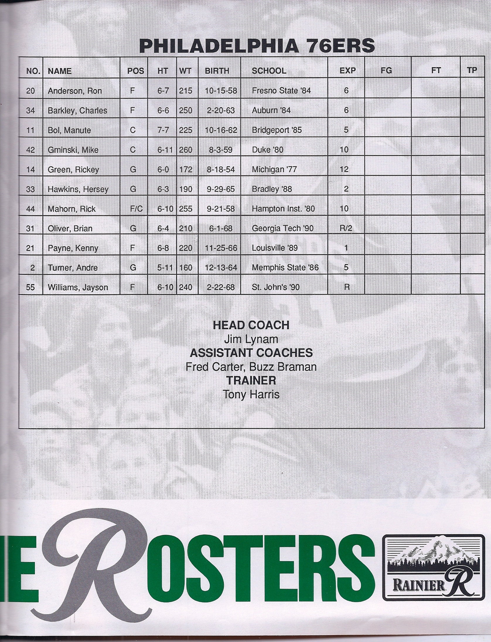 1990-1991 Seattle Supersonics/philadelphia 76er's Game 