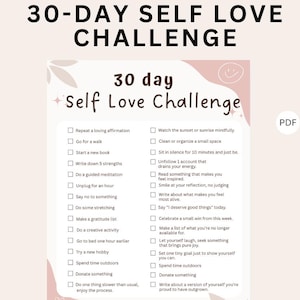 30 Day Self Love Challenge Printable PDF | Certificate Included