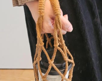 Handmade Macrame Coffee Cup Holder, Reusable Boho Carrier