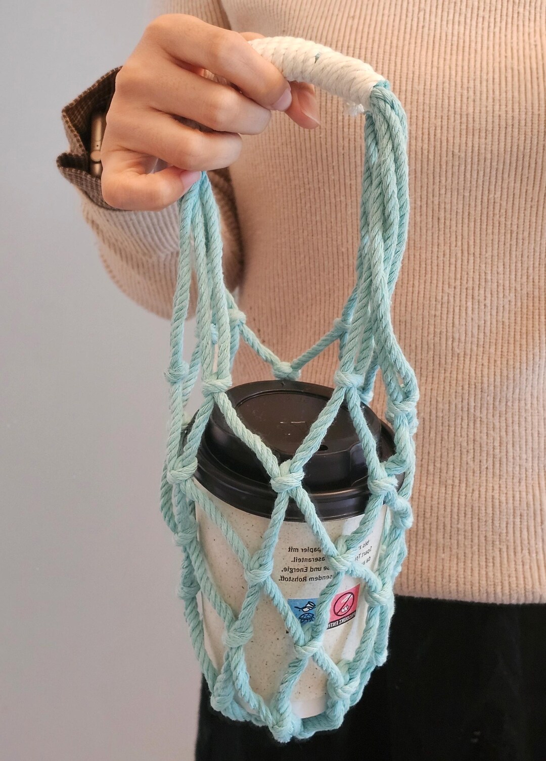 Cup Holder Using Rope Macrame Coffee Cup Holder, Handmade Cotton Rope, Boho Eco Friendly - Etsy