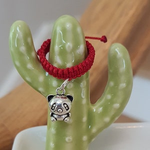 925S Sterling Silver Panda Bear Red String Shamballa Ring