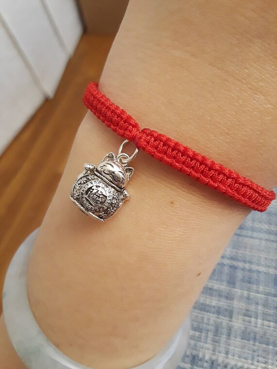 Sterling Silver BuddhaElephantPigWire Ball Lucky Chinese Red String Bracelet