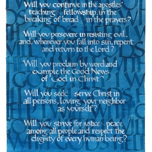 Baptismal Covenant, Calligraphy Print by Br. Roy Parker, OHC (7026)