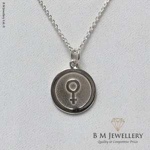 925 Sterling Silver Feminist Venus Symbol Badge Pendant and Chain | Feminist Necklace | Feminist Jewelry