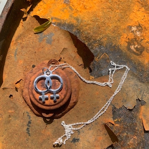 925 Silver Double Venus Symbol Pendant Lesbian Pride Necklace, Gay, LBGTQ Jewellery.Solid Silver Including Silver Chain in 4 different .