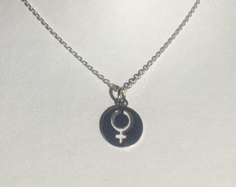 925 Silver Feminist Venus Symbol Stencil Pendant Necklace | Round Disc Pendant | Feminist Jewellery