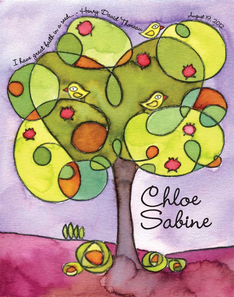 Tree Tops watercolor personalized name print image 1