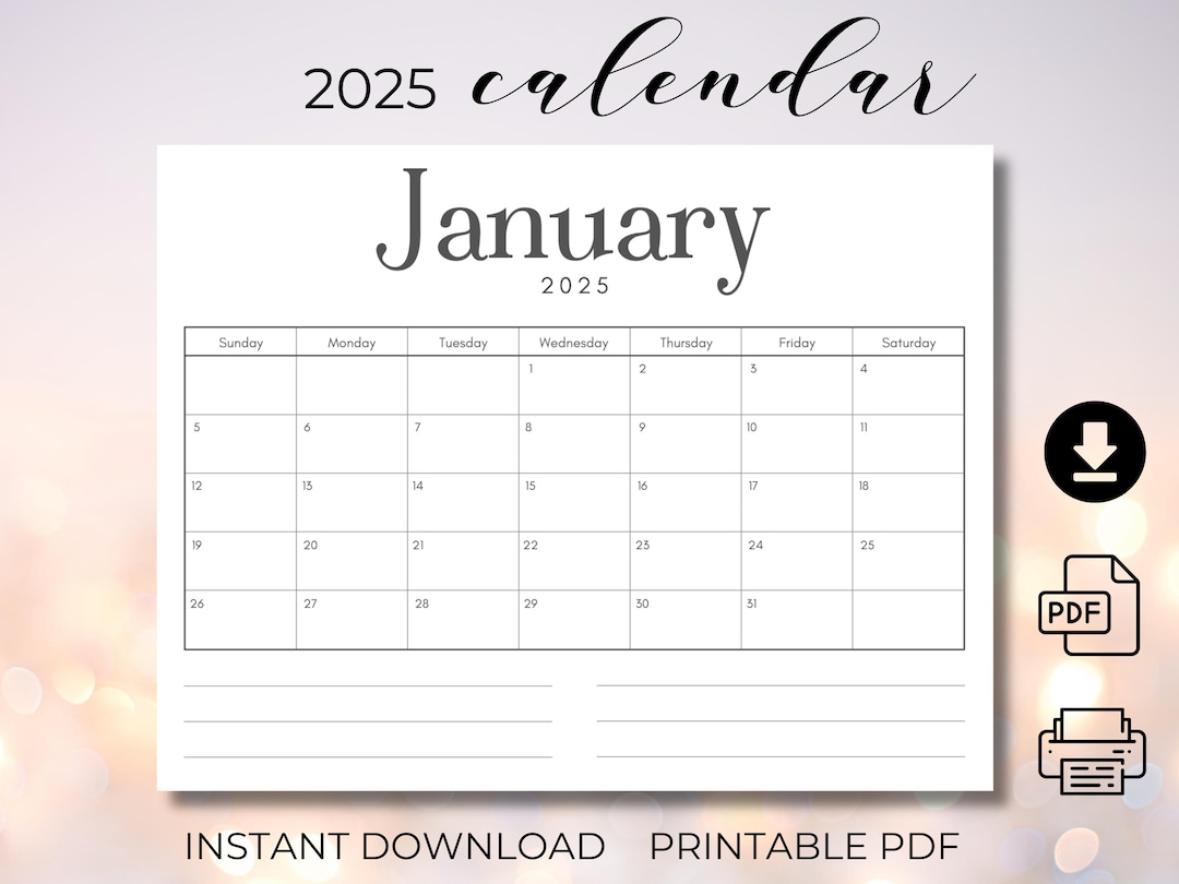 2025 Monthly Calendar Printable 2025 Monthly Planner Minimalist ...