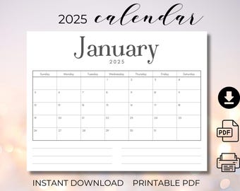 Druckbarer Monatskalender 2025 Minimalistischer Kalender 2025 A4-Kalender 2025 Letter Size Kalender 2025 Druckbarer Kalender