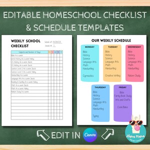 Homeschool Checklist and Schedule Templates - Homeschool Templates - Editable Homeschool Schedule