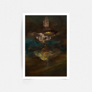 All seeing Eye with Hand and Mysterious Tree, Dark Art Landscape