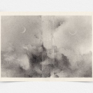 Landscape with Clouds and Moon, Atmospheric Landscape with Moon and Cloudy Sky, Dark Surrealism Fine Art Prints, Poster wall Art