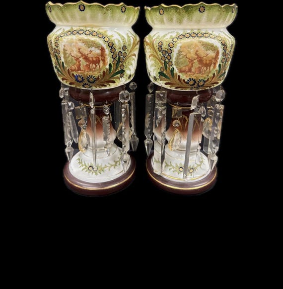 Victorian Deer Elk Gilt Mantle Lusters