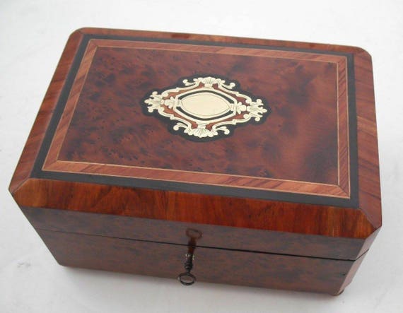 French ROSEWOOD Marquetry Boulle Sewing Scent Necessaire Casket Box