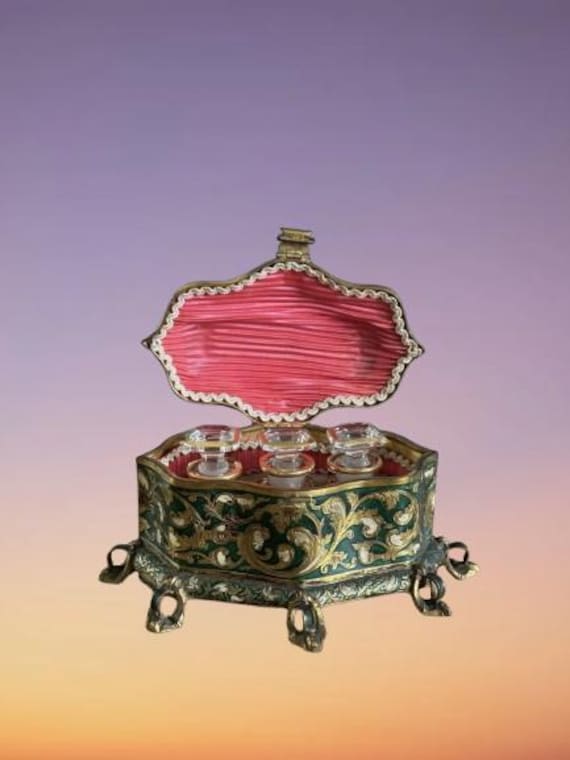 French Enamel Scent Perfume Casket Box