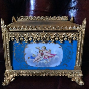 Large French Bronze Sevres Porcelain Enamel Casket Box