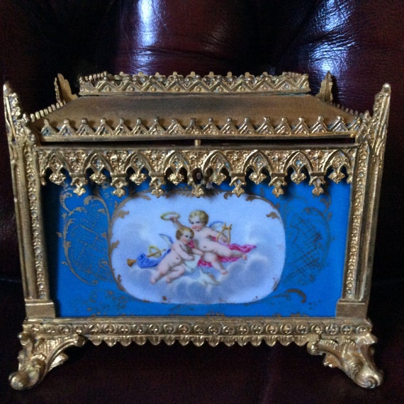 Large French Bronze Sevres Porcelain Enamel Casket Box