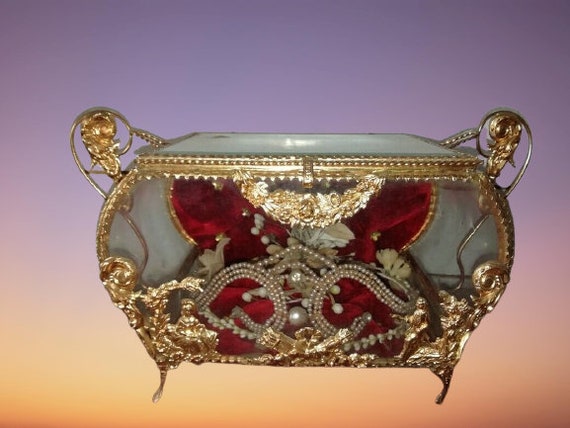 French Bronze Ormolu Glass Vitrine Casket Box